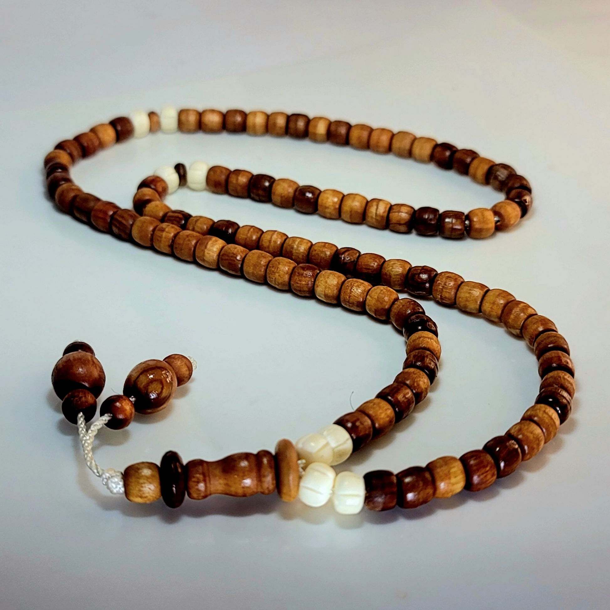 100 Beads Olive & Camel Bone Tasbeeh – Handcrafted Natural Wood Finish with Free Premium Leather Pouch - Maimoon Gallery