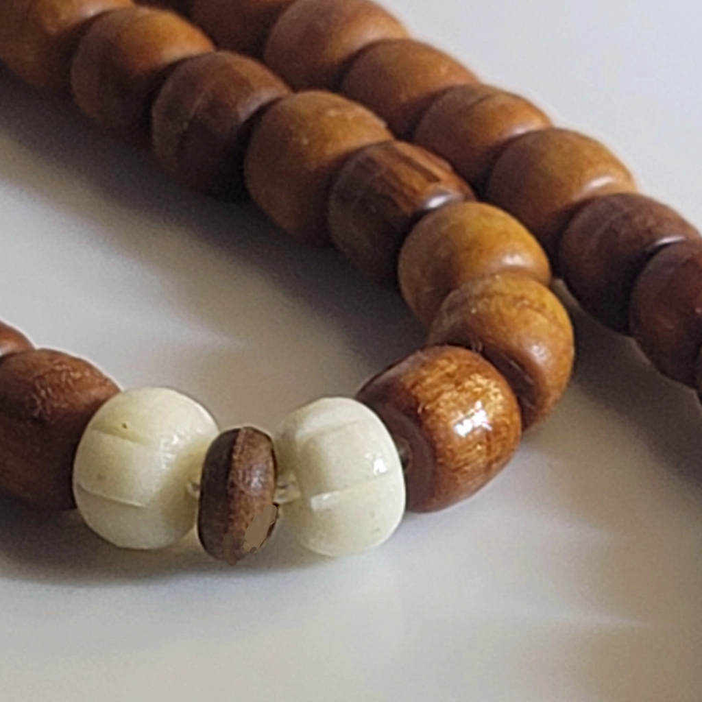 100 Beads Olive & Camel Bone Tasbeeh – Handcrafted Natural Wood Finish with Free Premium Leather Pouch - Maimoon Gallery
