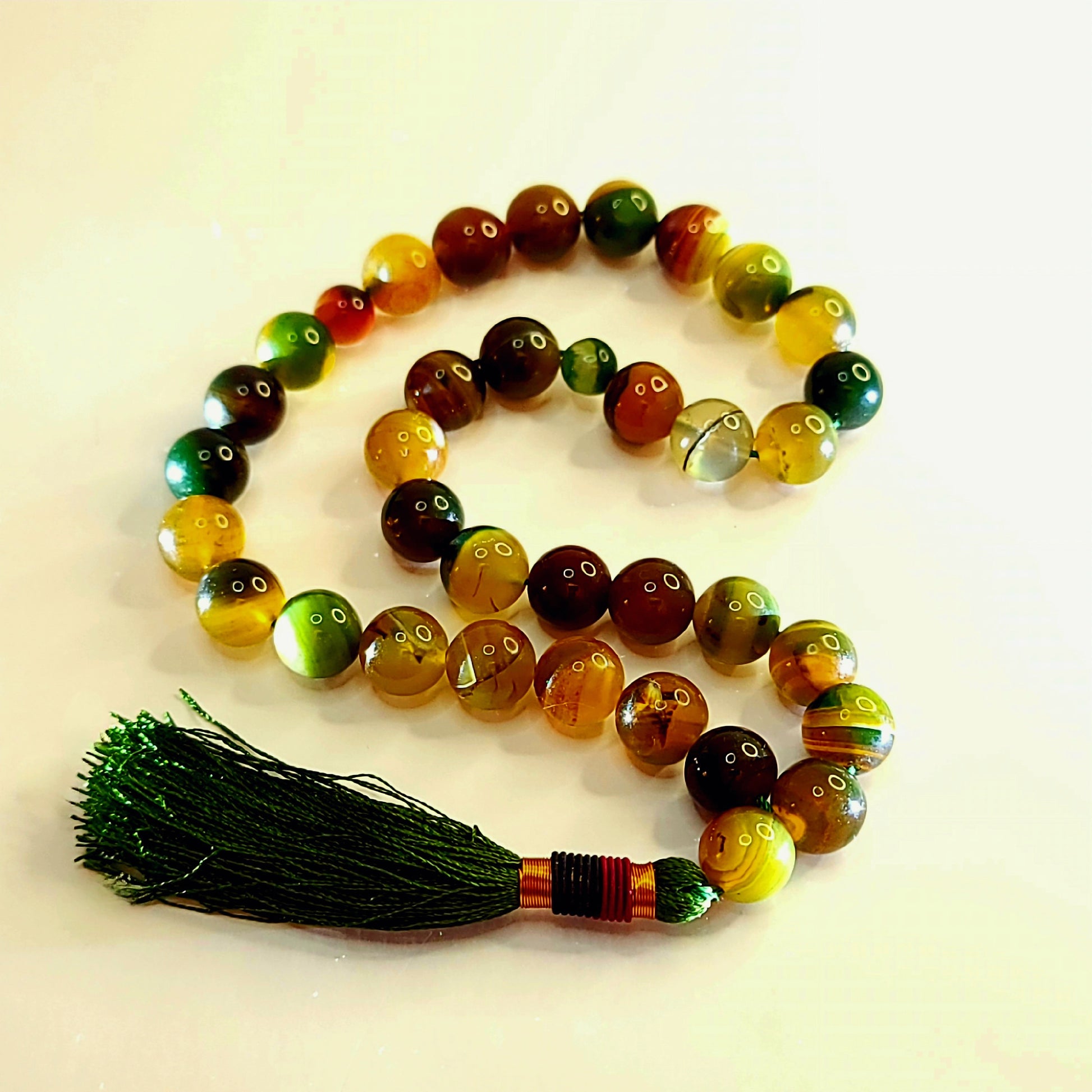 Premium Green Sulemani Aqeeq Tasbeeh 14mm (33 Beads) – Natural Agate | Handcrafted Luxury Misbaha with Leather Pouch