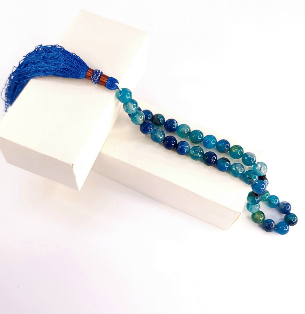 Blue Sulemani Aqeeq Tasbeeh – Handcrafted Luxury Prayer Beads - Maimoon Gallery