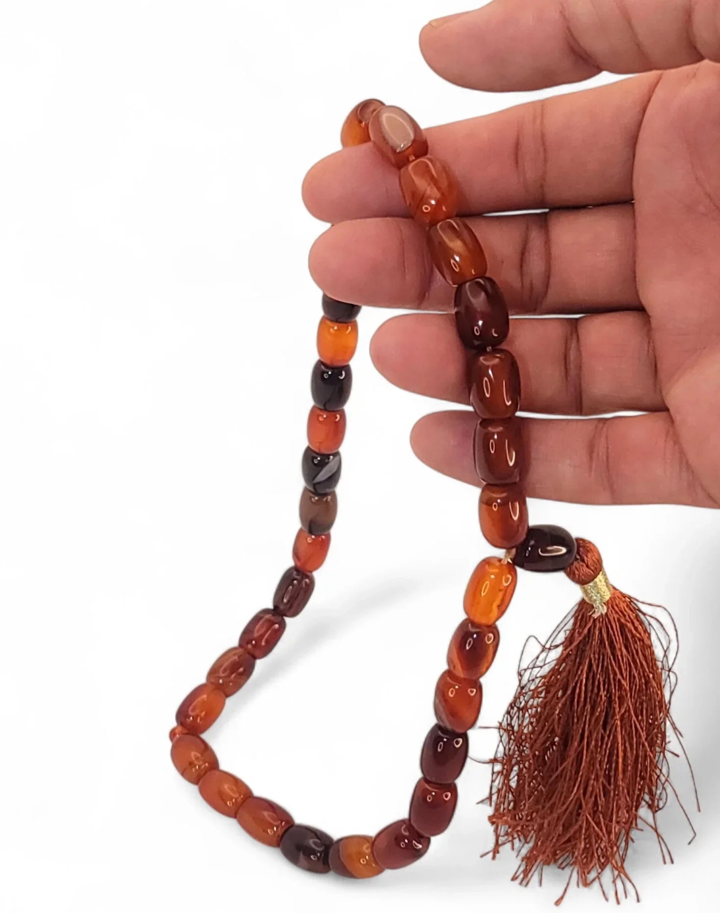 Earthy Brown Yamani Aqeeq Tasbeeh – Premium Agate Prayer Beads (Gift - Ready) - Maimoon Gallery