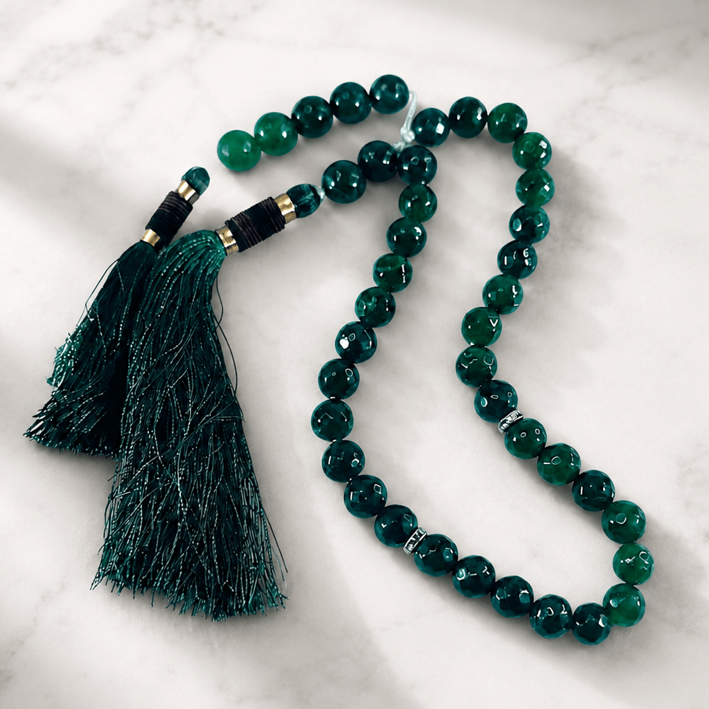 Green Emerald (Zamarud) Tasbeeh – Natural Stone Prayer Beads (Gift Set) - Maimoon Gallery