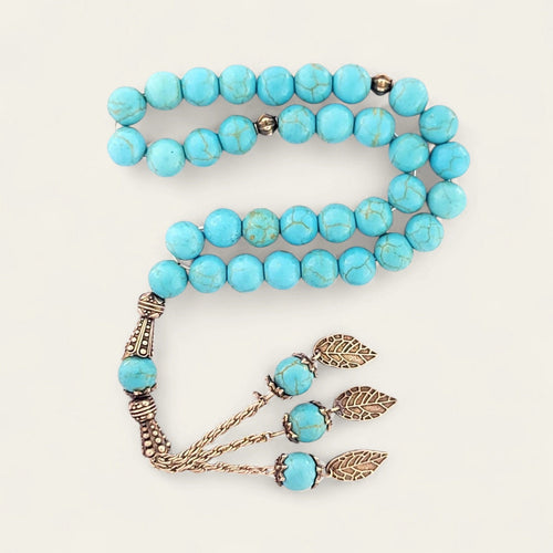 Green Feroza (Turquoise) Tasbeeh – Natural Stone Prayer Beads (33 & 100 Beads) - Maimoon Gallery