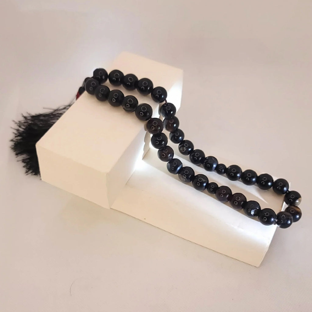 Handcrafted Black Sulemani Aqeeq Tasbeeh – Luxury Prayer Beads - Maimoon Gallery