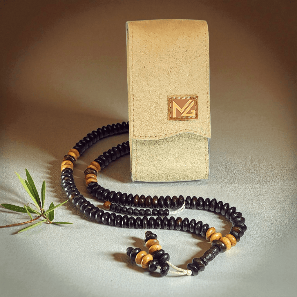 Handcrafted Olive Wood Tasbeeh – 100 Beads | Free Premium Leather Pouch | Natural Zaitoon Misbaha - Maimoon Gallery