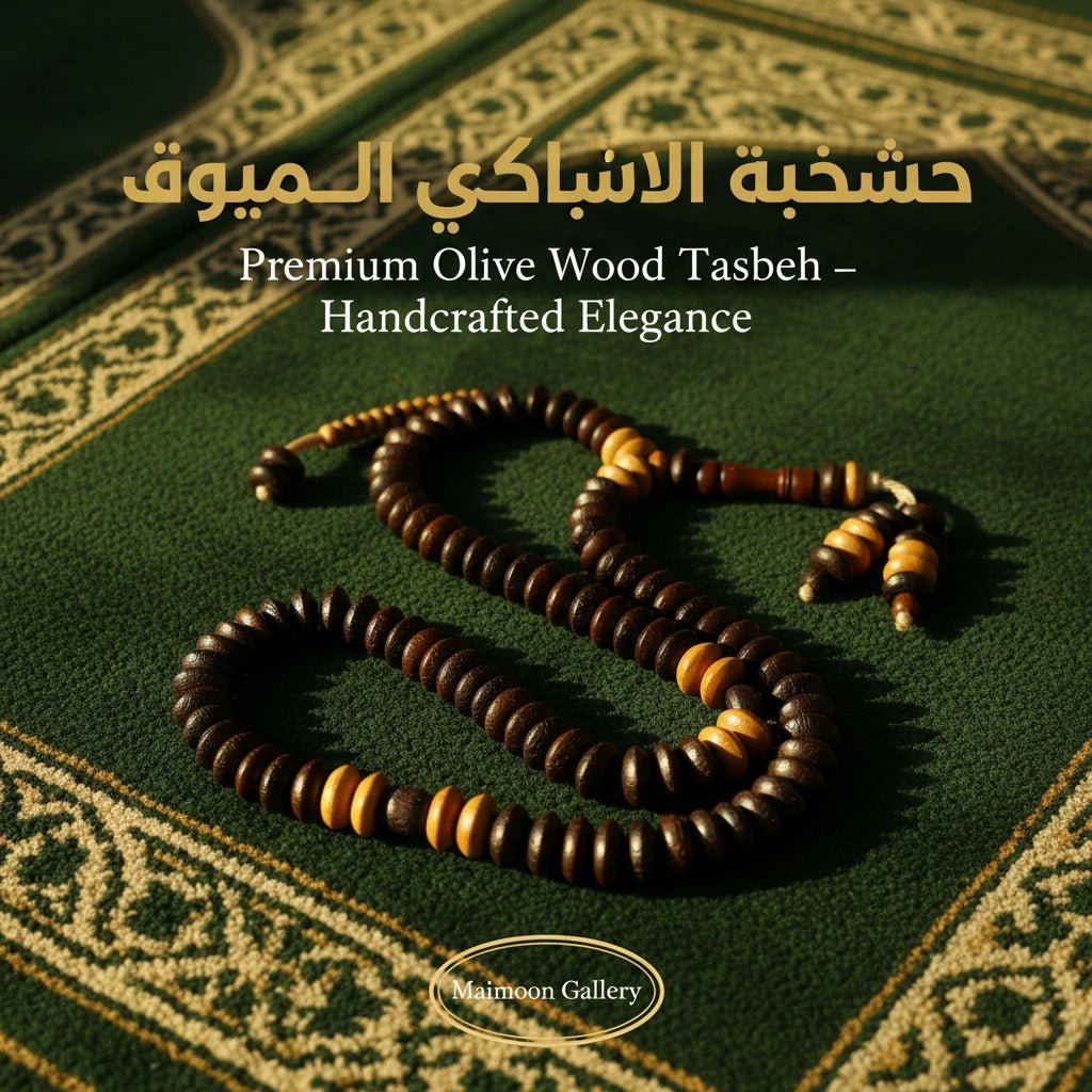 Handcrafted Olive Wood Tasbeeh – 100 Beads | Free Premium Leather Pouch | Natural Zaitoon Misbaha - Maimoon Gallery
