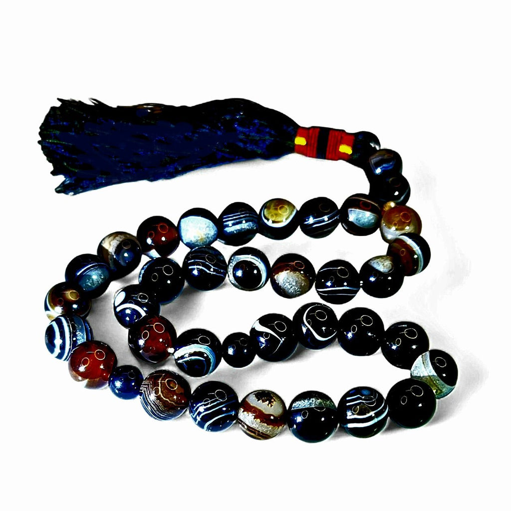 Luxury Sulemani Aqeeq Tasbeeh 14mm (33 Beads) – Premium Natural Banded Agate - Maimoon Gallery