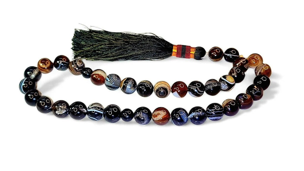 Luxury Sulemani Aqeeq Tasbeeh 14mm (33 Beads) – Premium Natural Banded Agate - Maimoon Gallery