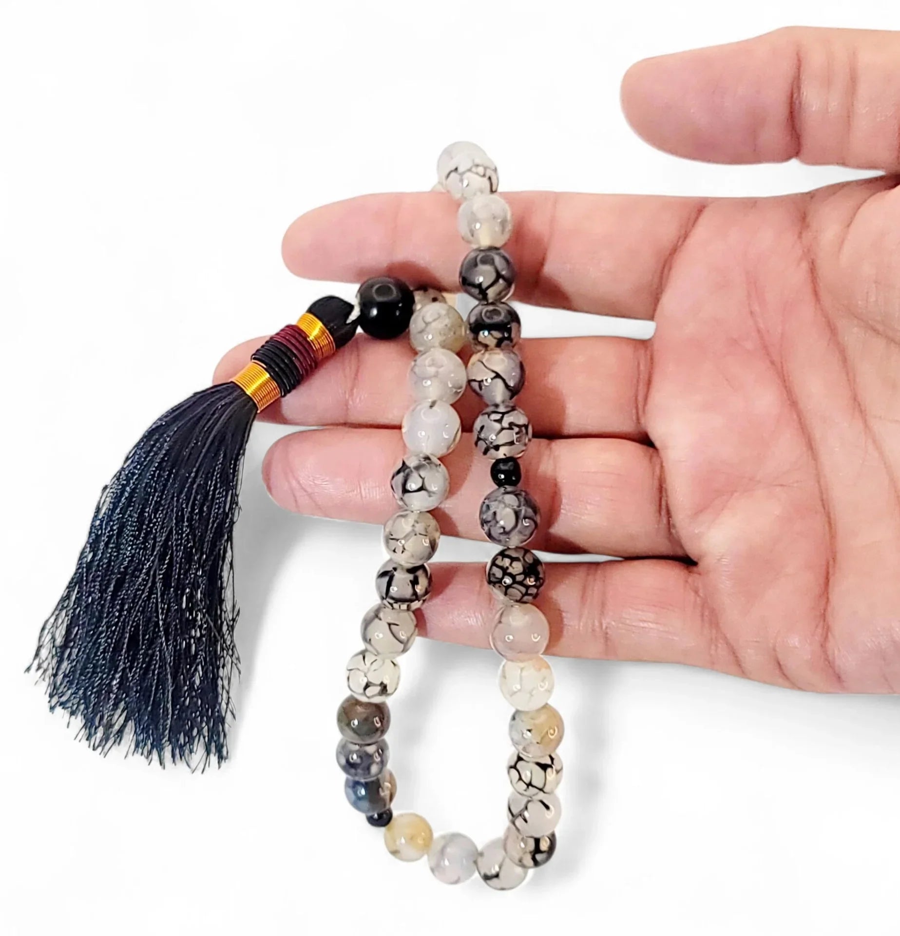 Natural White Aqeeq Tasbeeh – 33 & 100 - Bead Prayer Beads - Maimoon Gallery