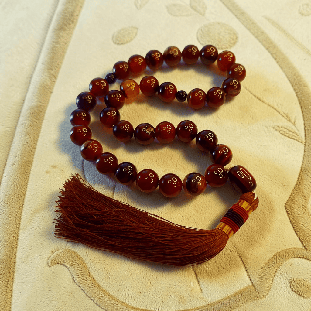 Premium Brown Sulemani Aqeeq Tasbeeh 14mm (33 Beads) – Natural Agate Luxury Misbaha - Maimoon Gallery