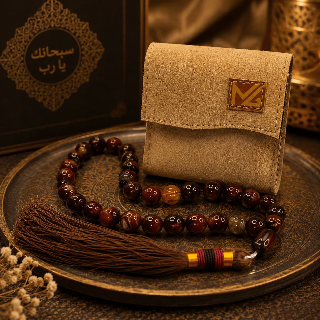 Premium Brown Sulemani Aqeeq Tasbeeh 14mm (33 Beads) – Natural Agate Luxury Misbaha - Maimoon Gallery