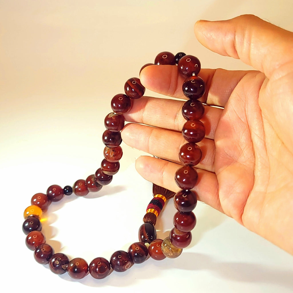 Premium Brown Sulemani Aqeeq Tasbeeh 14mm (33 Beads) – Natural Agate Luxury Misbaha - Maimoon Gallery