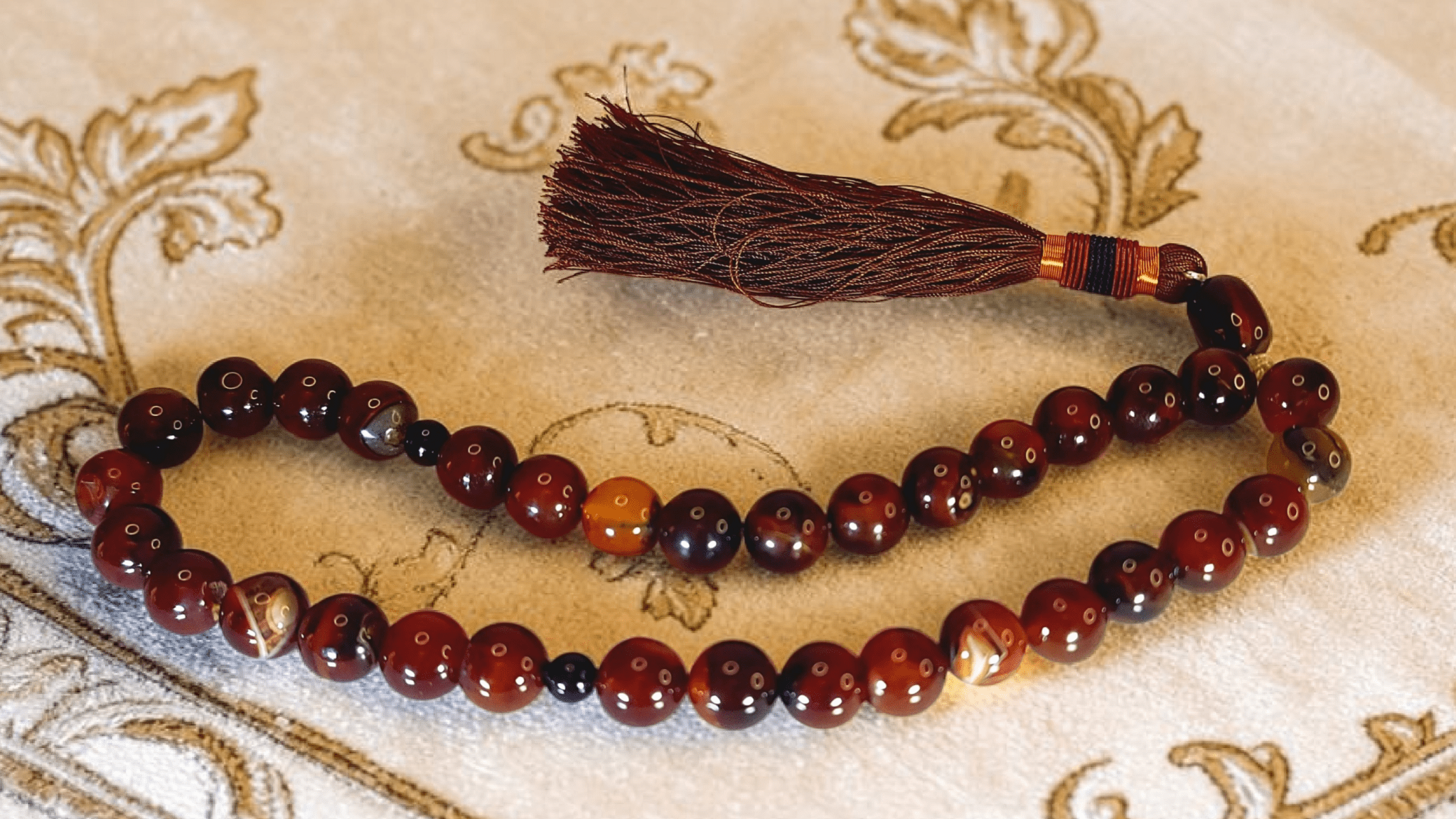Premium Brown Sulemani Aqeeq Tasbeeh 14mm (33 Beads) – Natural Agate Luxury Misbaha - Maimoon Gallery