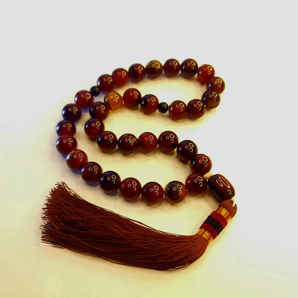 Premium Brown Sulemani Aqeeq Tasbeeh 14mm (33 Beads) – Natural Agate Luxury Misbaha - Maimoon Gallery