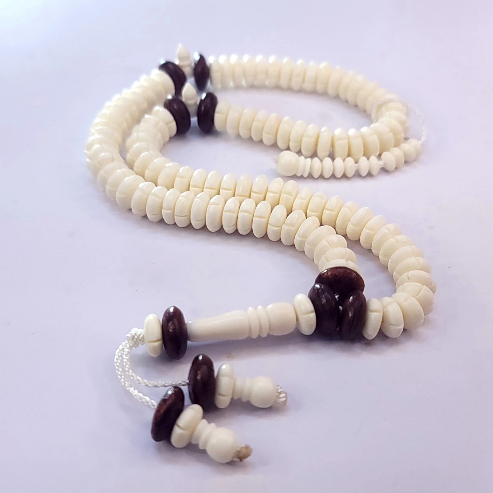 Premium Camel Bone Tasbeeh with Rare Sandalwood Beads – 10mm × 100 Beads - Maimoon Gallery