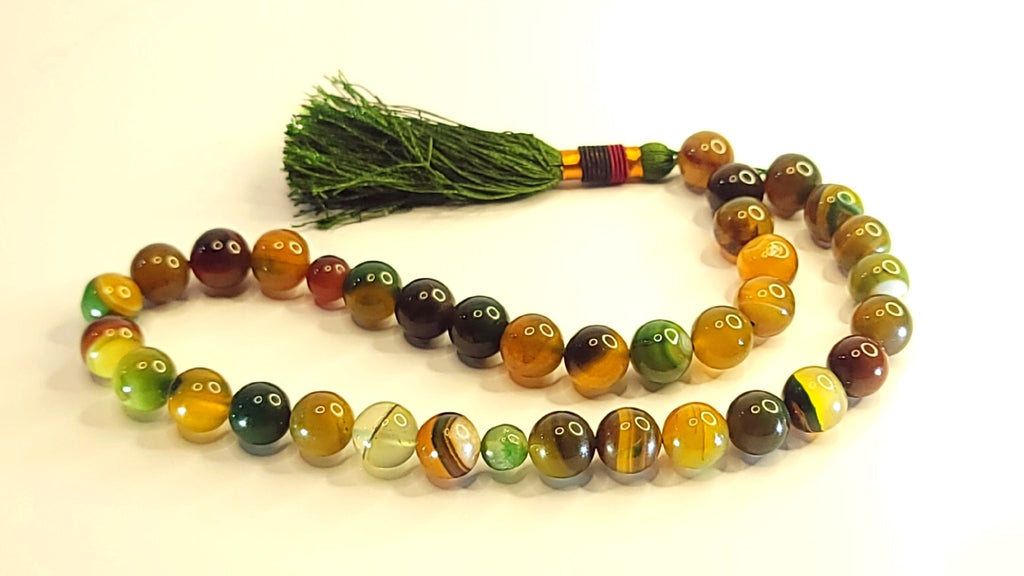 Premium Green Sulemani Aqeeq Tasbeeh 14mm (33 Beads) – Natural Agate | with Leather Pouch - Maimoon Gallery