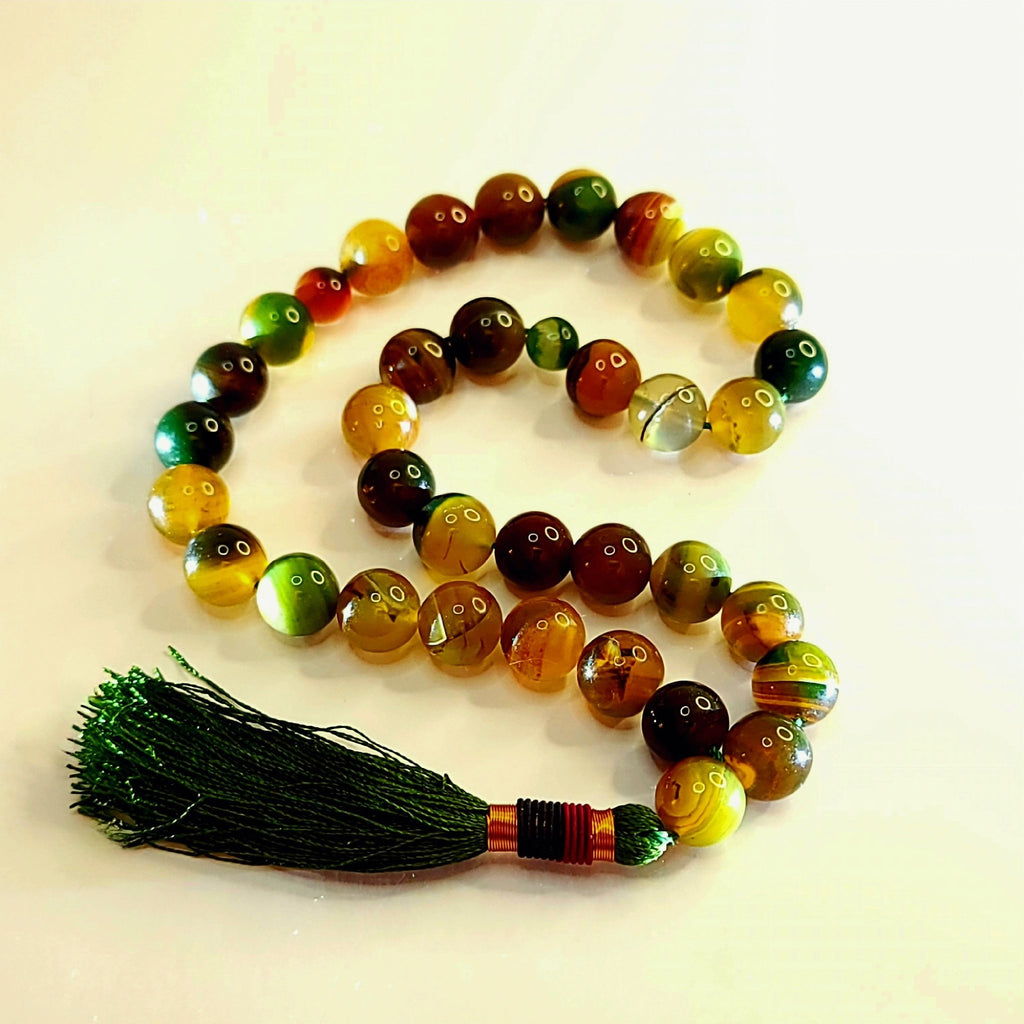 Premium Green Sulemani Aqeeq Tasbeeh 14mm (33 Beads) – Natural Agate | with Leather Pouch - Maimoon Gallery