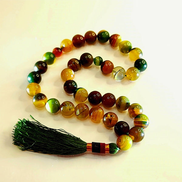 Premium Green Sulemani Aqeeq Tasbeeh 14mm (33 Beads) – Natural Agate | with Leather Pouch - Maimoon Gallery