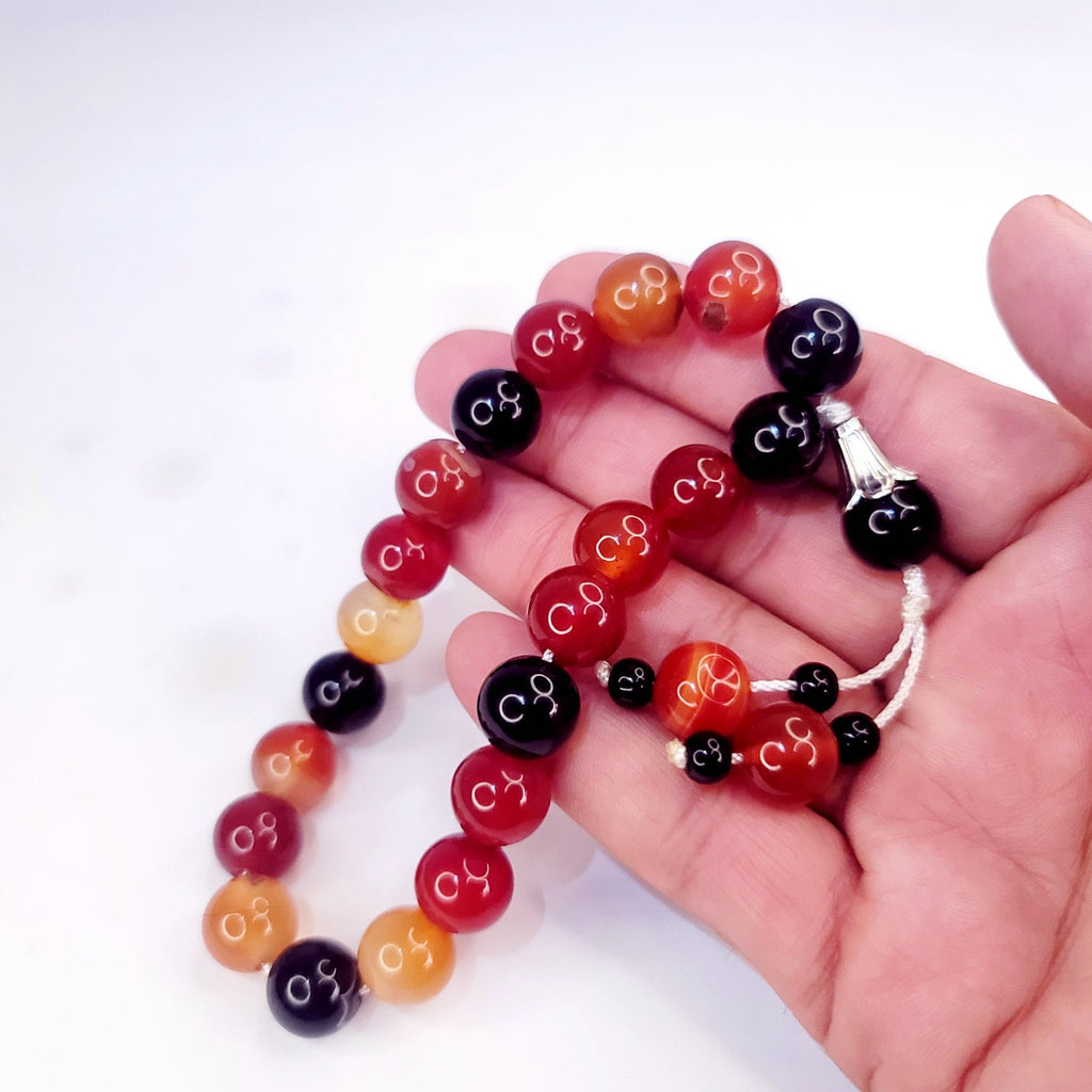 Signature Real Aqeeq Tasbeeh – 21 - Bead Natural Agate Prayer Beads - Maimoon Gallery