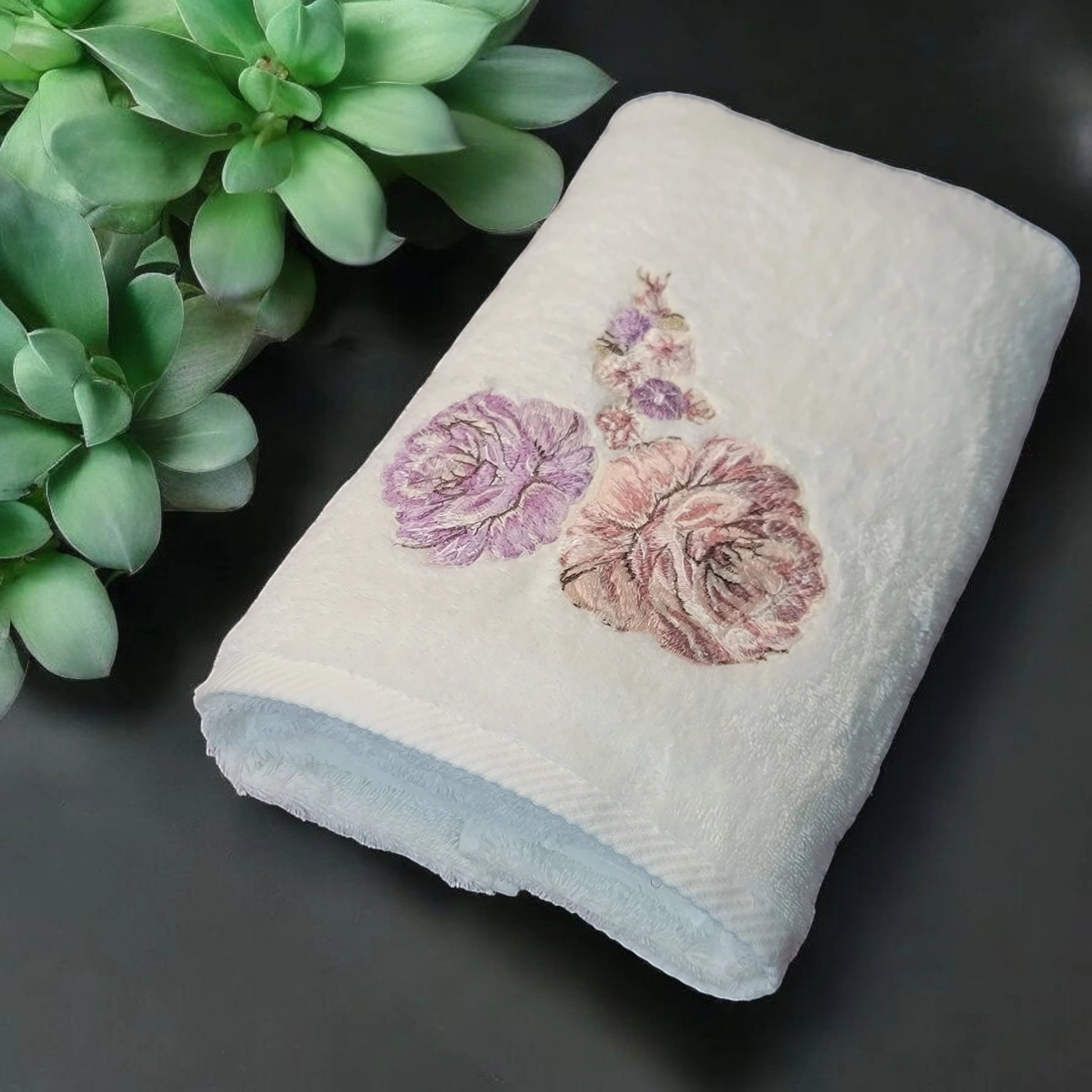 Floral Grace – Soft White Towel with a Pink Twist